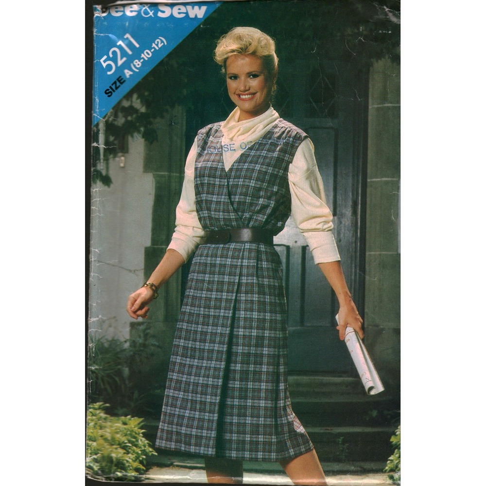 Vintage See & Sew 5211 Wrap Jumper Dress Sewing Pattern Size A 8 10 12 UNCUT